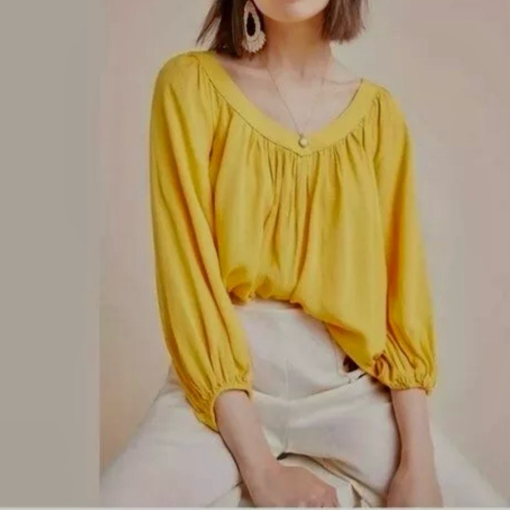 🌻Maeve for Anthropologie Mustard Peasant Blouse - Size 6